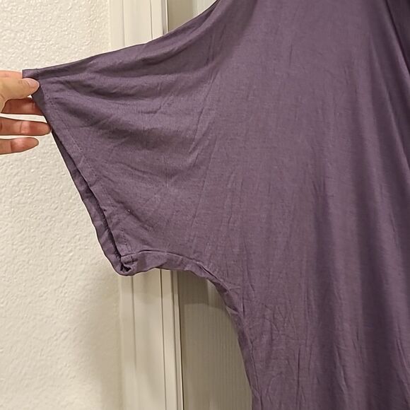 Tienda Ho Lagenlook Purple Bat Wing Sleeve Cowl Neck Top fall oversized tunic - Picture 3 of 8